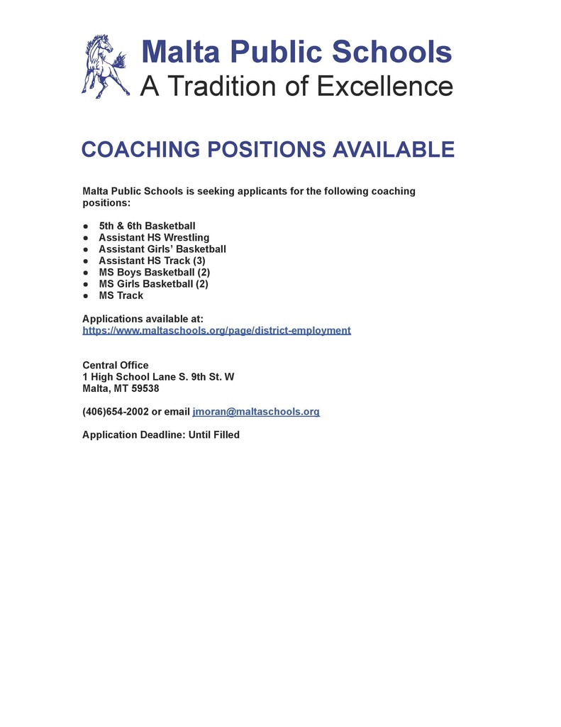 Coaching positions available